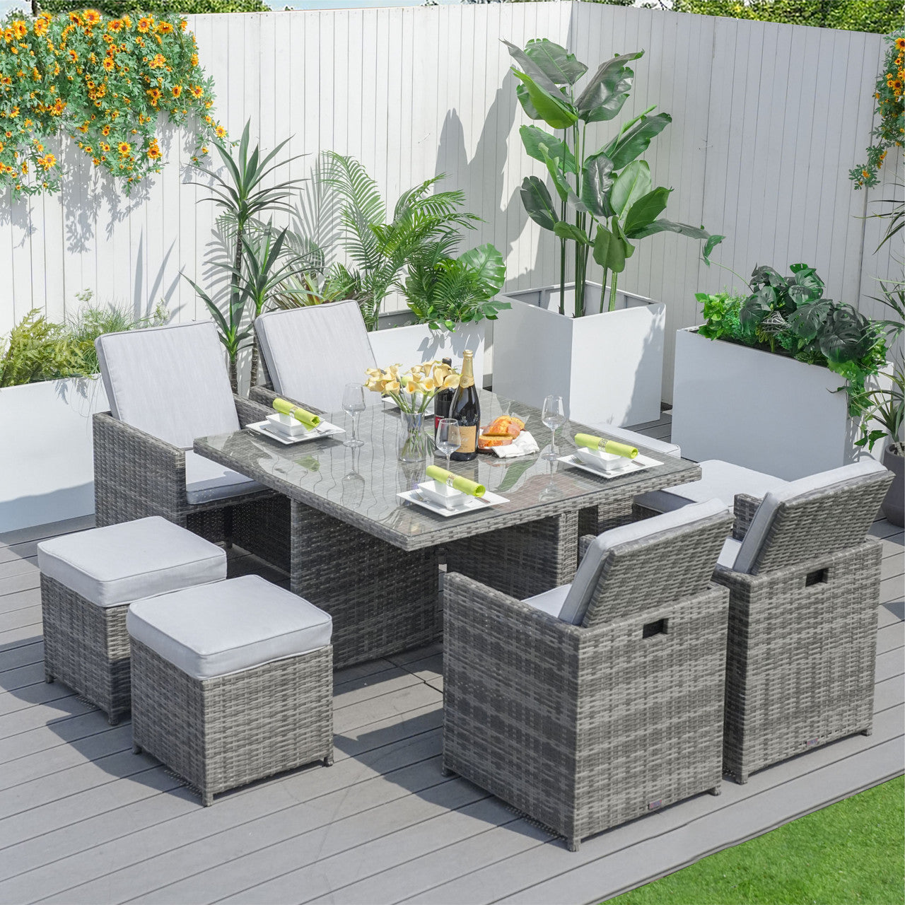 Direct Wicker 4 Seats Patio Dining Set Square Dining Table with Chairs (PAD-3233B-SET)