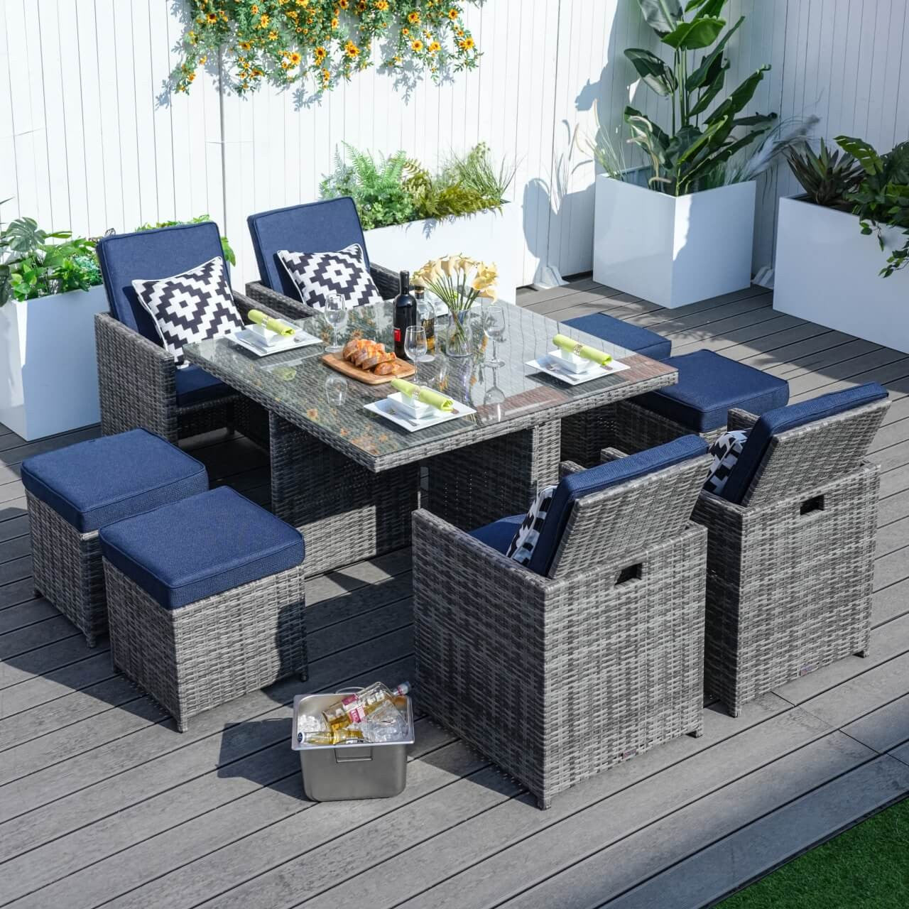 Direct Wicker 4 Seats Patio Dining Set Square Dining Table with Chairs (PAD-3233B-SET)