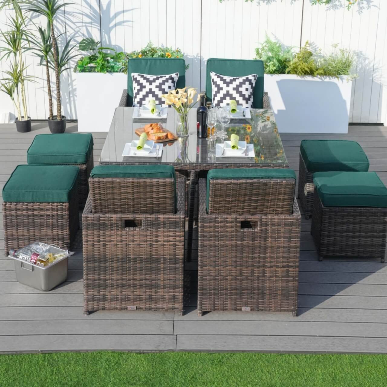 Direct Wicker 4 Seats Patio Dining Set Square Dining Table with Chairs (PAD-3233B-SET)