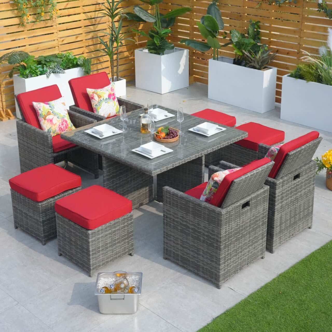 Direct Wicker 4 Seats Patio Dining Set Square Dining Table with Chairs (PAD-3233B-SET)