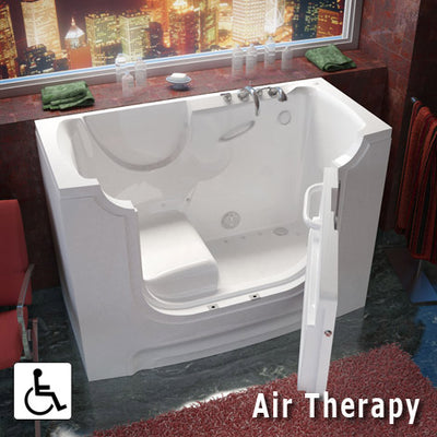 MediTub Wheel Chair Accessible 30 x 60 Left Drain White Whirlpool & Air Jetted Wheelchair Accessible Bathtub 3060WCALWD