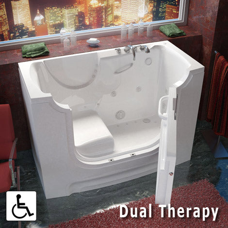 MediTub Wheel Chair Accessible 30 x 60 Left Drain White Whirlpool & Air Jetted Wheelchair Accessible Bathtub 3060WCALWD