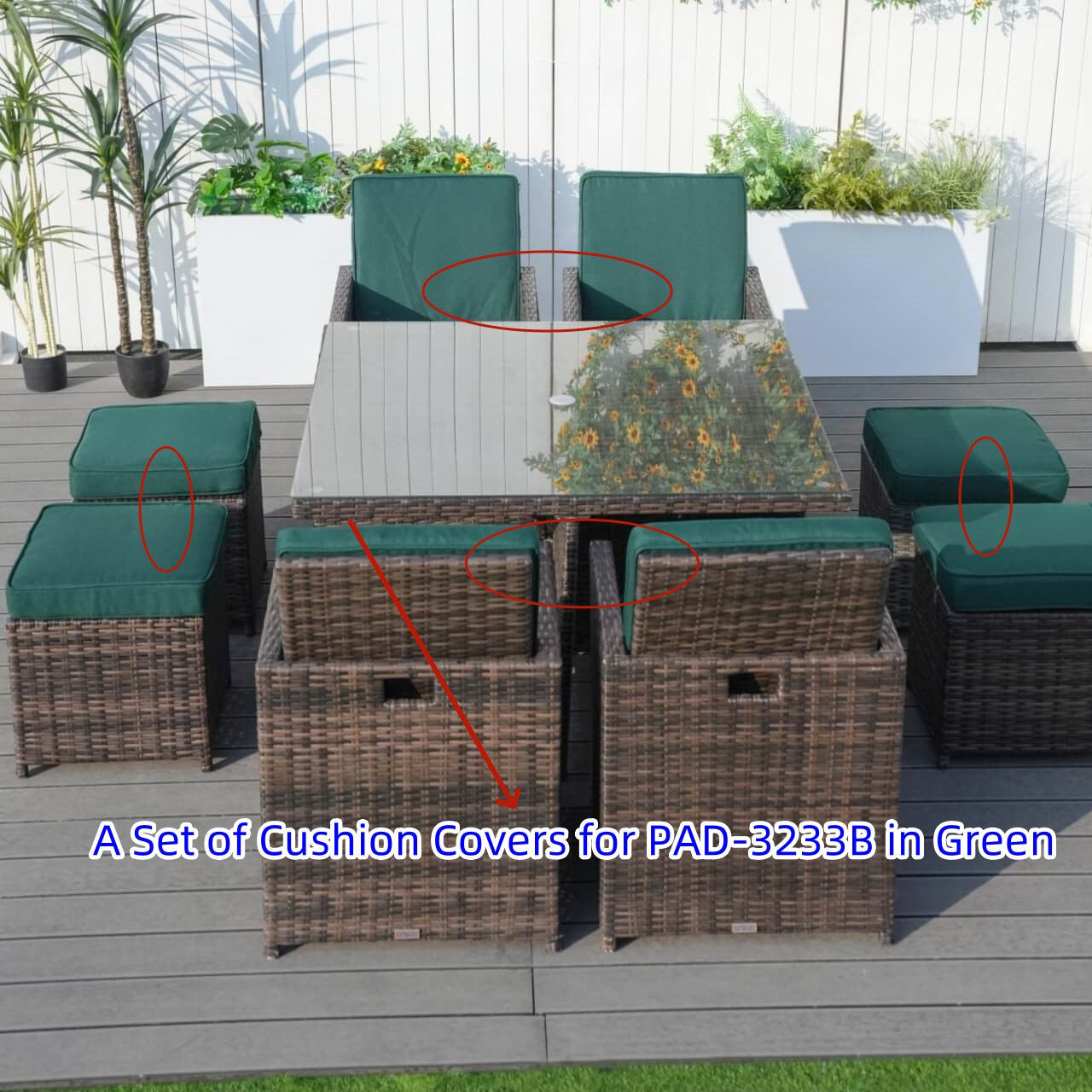 Direct Wicker Cushion Covers for Patio Dining Set (PAD-3233B-Cushion-Covers)