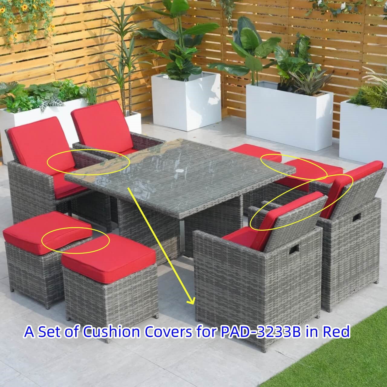 Direct Wicker Cushion Covers for Patio Dining Set (PAD-3233B-Cushion-Covers)