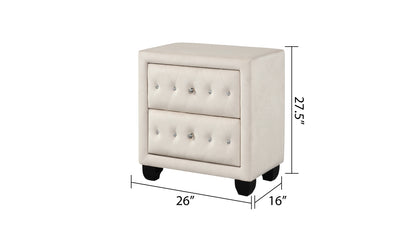 Sophia Crystal Tufted Queen 5 Pc Vanity Bedroom Set Made with Wood in Cream