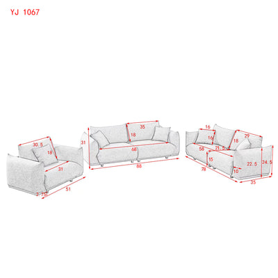 3-seater + 2-seater + 1-seater combination sofa Modern Couch for Living Room Sofa,Solid Wood Frame and Stable Metal Legs, 5 Pillows, Sofa Furniture for Apartment