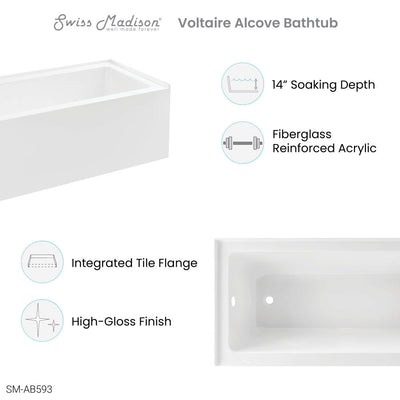 Swiss Madison Voltaire 60" x 30" Left-Hand Drain Alcove Bathtub with Apron SM-AB593