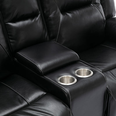 Home Theater Recliner Set Manual Recliner Chair with a LED Light Strip Two Built-in Cup Holders for Living Room,Bedroom, Black ,