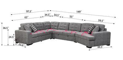 149" Oversized Sectional Modern Large Upholstered U-Shape Sectional Sofa, Extra Wide Chaise Lounge Couch for Home, Bedroom, Apartment, Dorm, Office, Grey