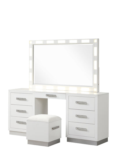 Coco Queen 5 Pc Vanity LED Bedroom Set Made With Wood in Milky White