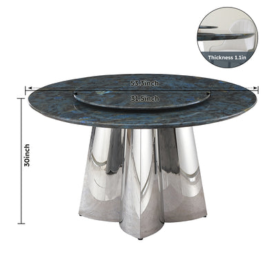 53.3"Modern Sintered stone dining table with 31.5" round turntable and metal exquisite pedestal with 6pcs Chairs