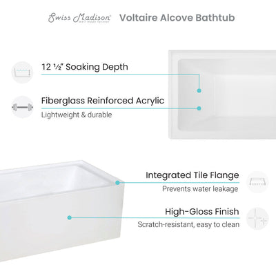 Swiss Madison Voltaire 48" x 32" Right-Hand Drain Alcove Bathtub with Apron SM-AB551