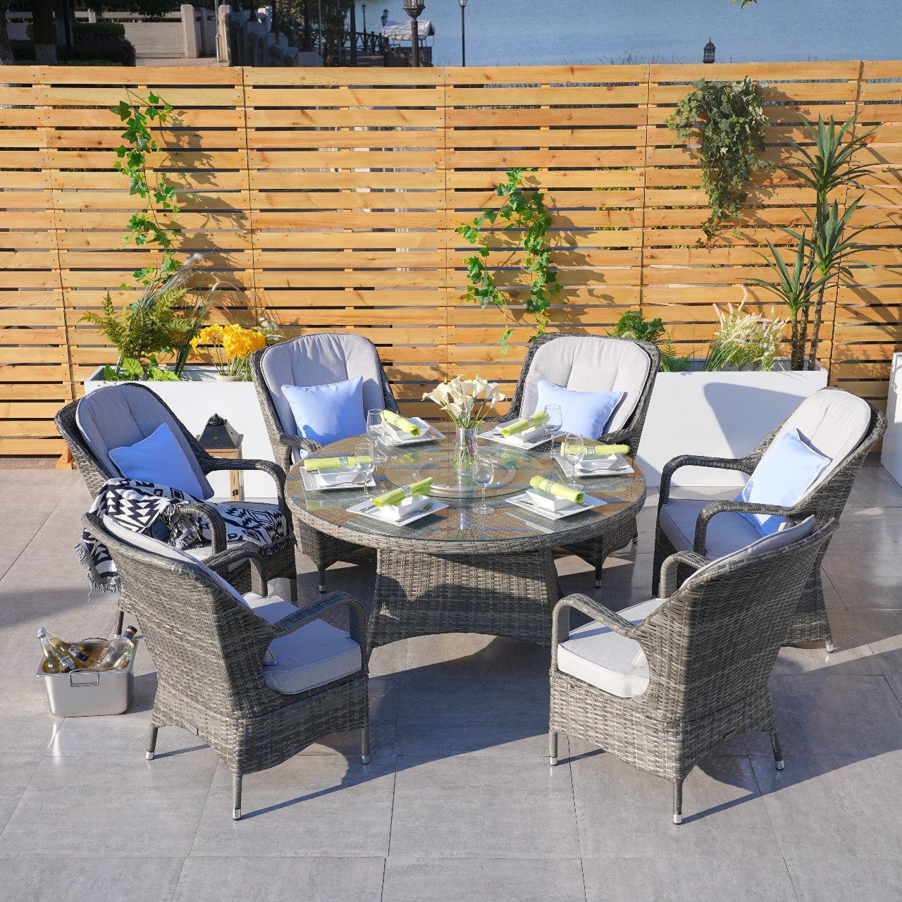 Direct Wicker Patio 7-Pieces Brown Wicker Dining Set with Round Table (PAD-1711)