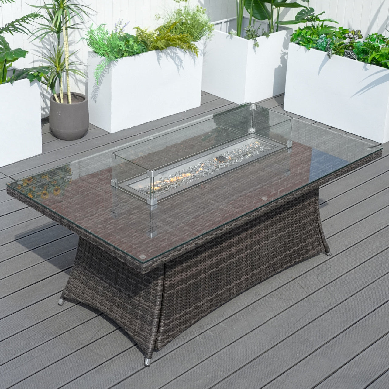 Direct Wicker 6 Seats Rectangular Fire Pit Table 50000 BTU (PAG-1106R-Table)