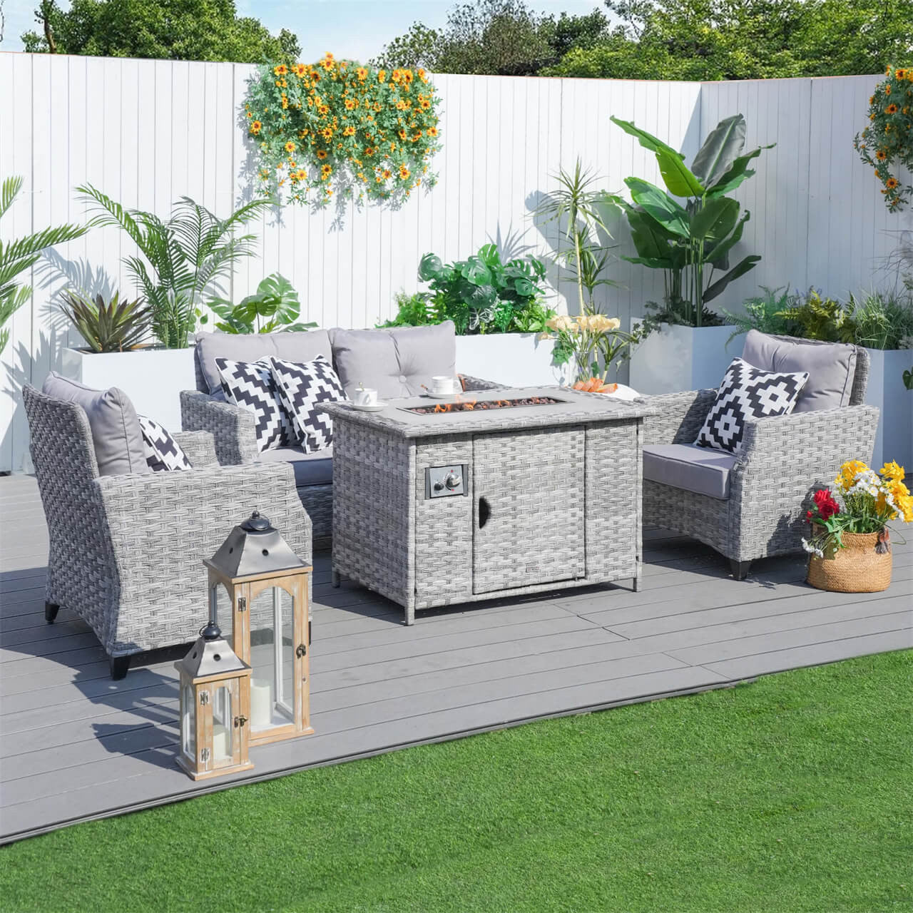 Direct Wicker Gray Patio Sofa Set with Fire Pit Table – Comfortable Outdoor Lounge (PAF-18Series)