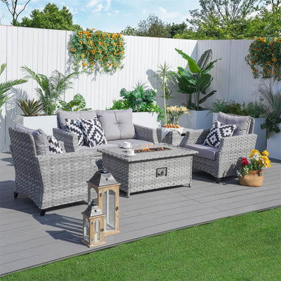 Direct Wicker Gray Patio Sofa Set with Fire Pit Table – Comfortable Outdoor Lounge (PAF-18Series)