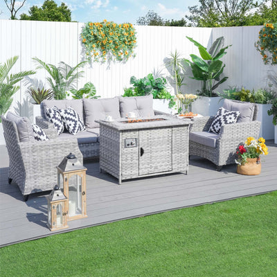 Direct Wicker Gray Patio Sofa Set with Fire Pit Table – Comfortable Outdoor Lounge (PAF-18Series)