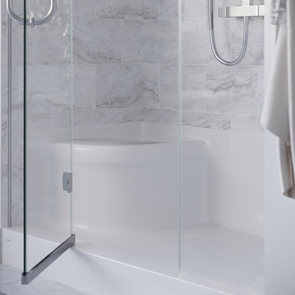 Swiss Madison Aquatique 60" x 32" Single Threshold Shower Base With Right Hand Drain and Integral Left Hand Seat in White SM-SB538W