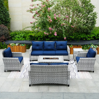 Direct Wicker Gray Patio Sofa Set with Fire Pit Table – Comfortable Outdoor Lounge (PAF-18Series)