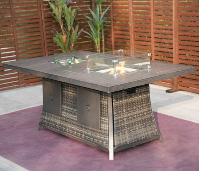 Direct Wicker 6 Seats Rectangular Aluminum Painted Fire Table with Ice Bucket and Fireplace (PAG-1106FI-Table)