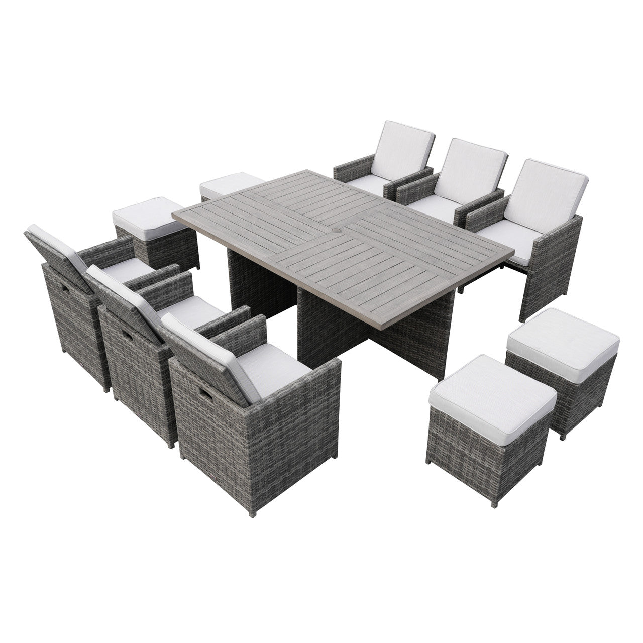 Direct Wicker 6 Seats Aluminum Dining Table Set 6 Seats Patio Dining Set Rectangular Dining Table with Chairs and Ottoman (PAD-3234TA-SET)