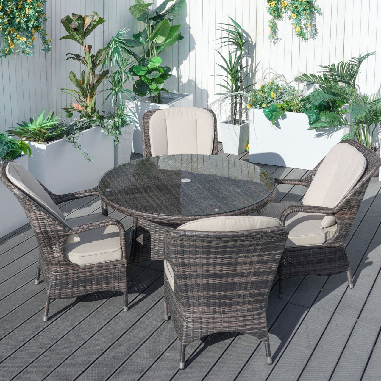 Direct Wicker 5 Pieces Patio Dining Set Round Dining Table with 4 Chairs