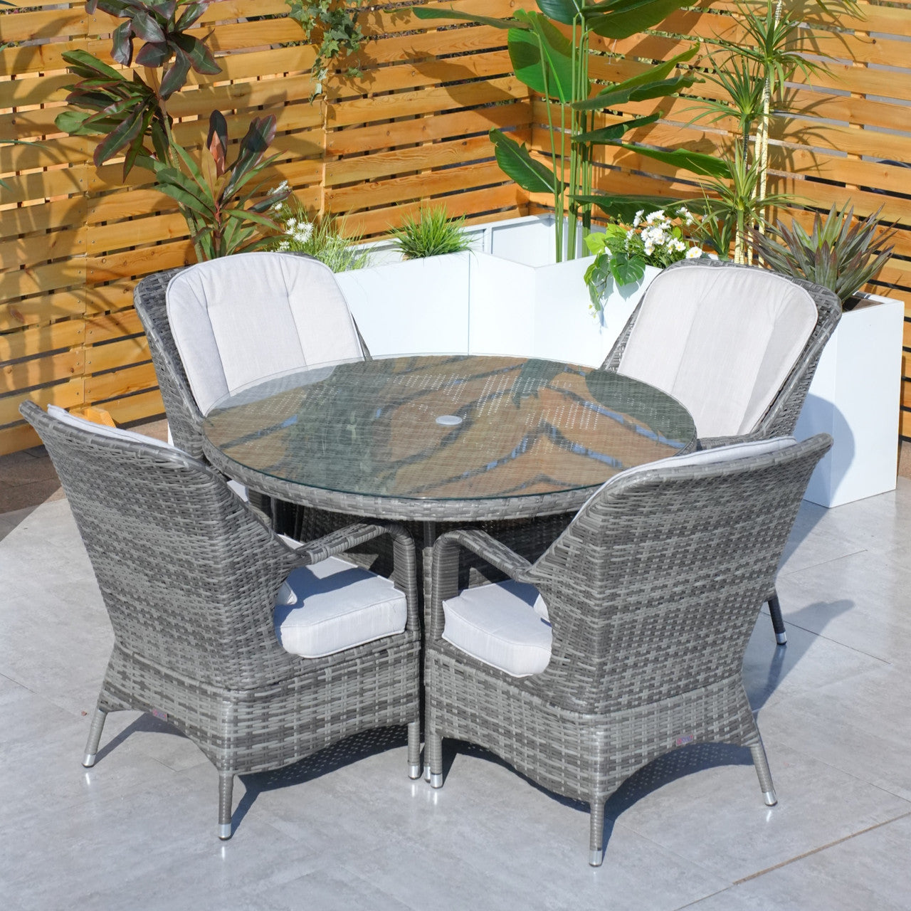 Direct Wicker 5 Pieces Patio Dining Set Round Dining Table with 4 Chairs