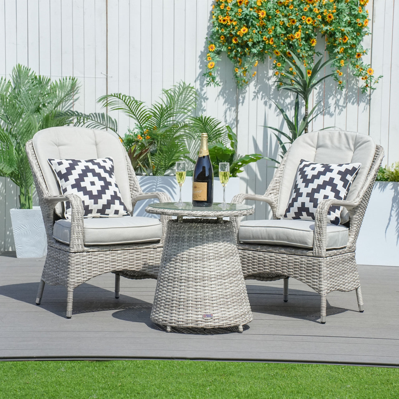 Direct Wicker 3-Pieces Aluminum Dining Table with Rattan Chairs