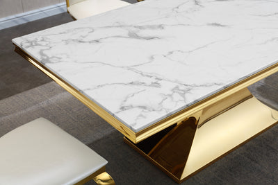 Luxurious Design Marble Rectangular Dining Table with Gold Mirrored Finish Stainless Steel Base