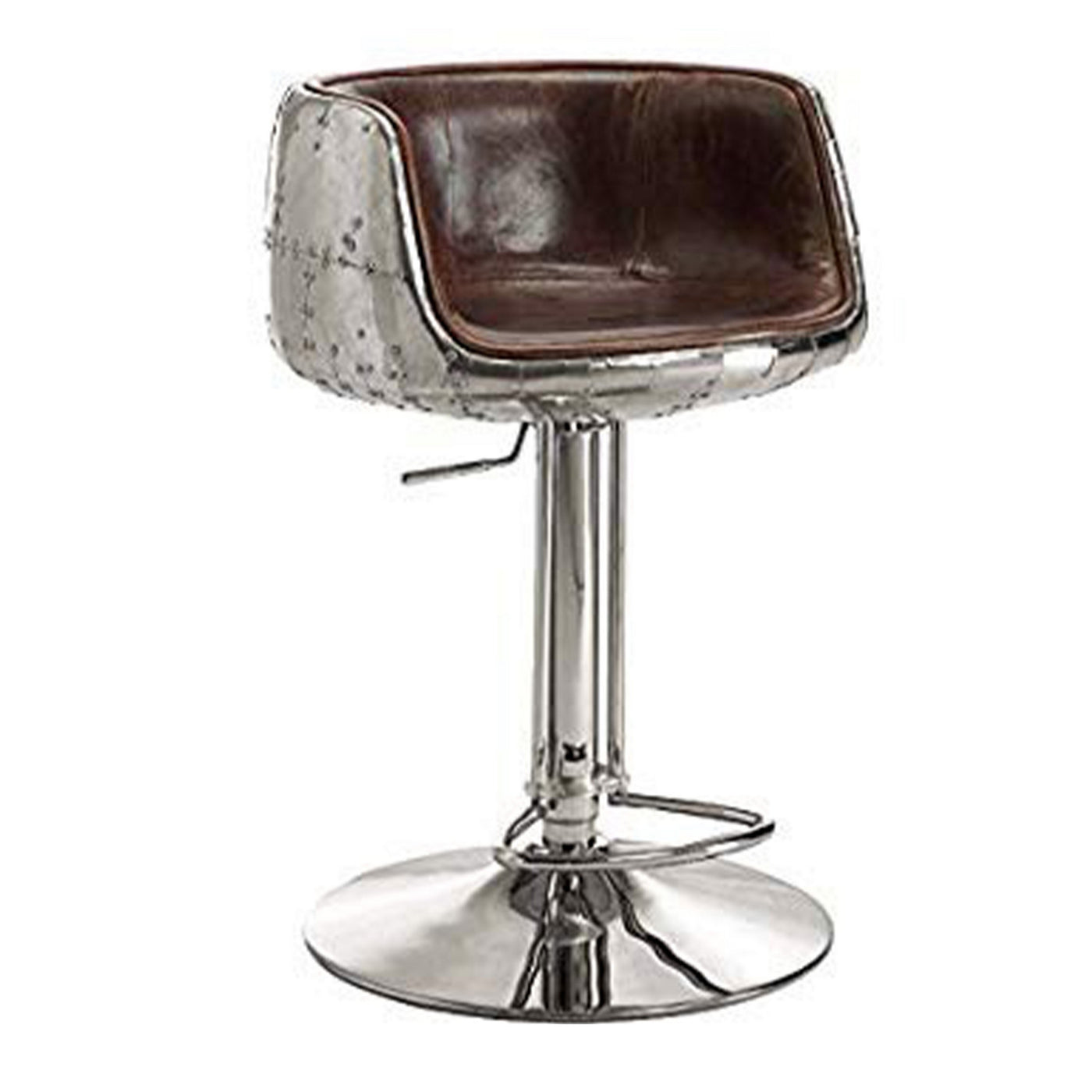 Comfy Adjustable Stool with Swivel, Vintage Brown & Silver