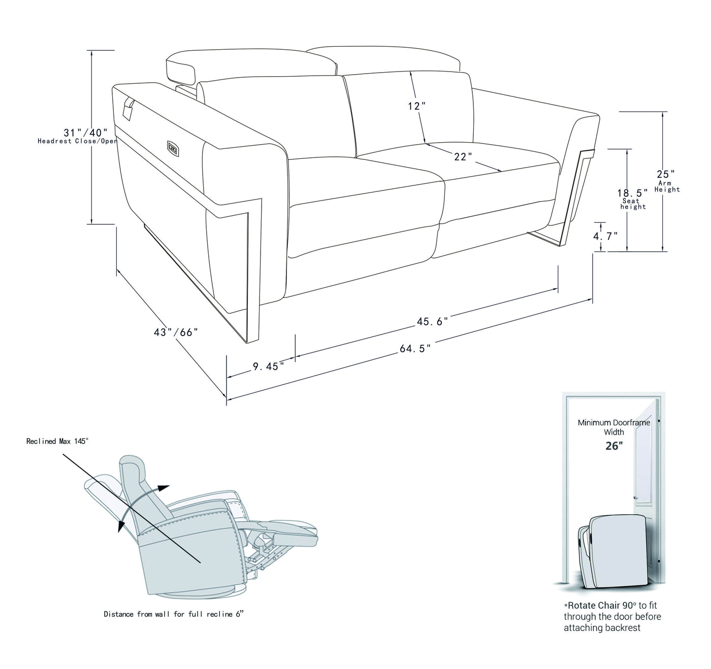 Global United Top Grain Italian Leather Loveseat with Power Recliner