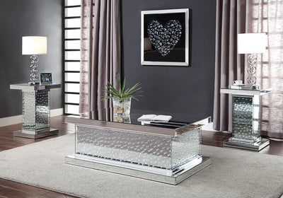 Wood and Mirror Coffee Table with Faux Crystal Inlays, Clear