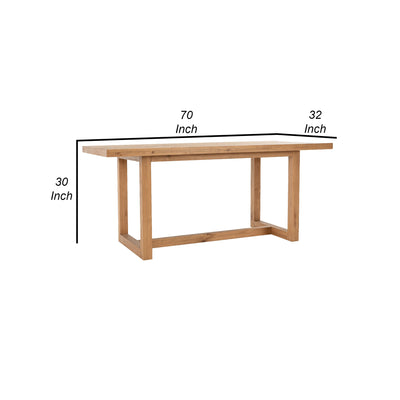 Jax 70 Inch Pine Wood Dining Table, 6 Seater, Handcrafted, Natural Brown