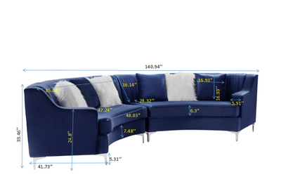 Navy Blue Velvet Curved Sofa