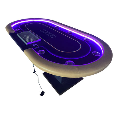 INO Design 96" Premium 10 Player Oval Black Speed Cloth Texas Holdem Casino Poker Table with Dimmable LED (B)