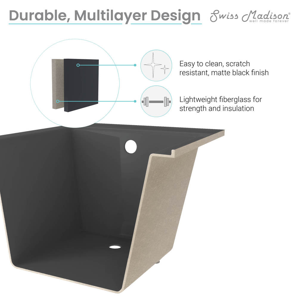 Swiss Madison Voltaire 48" x 32" Reversible Drain Drop-In Bathtub in Matte Black SM-DB571MB