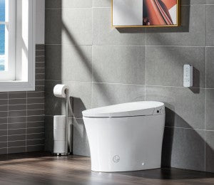 WOODBRIDGE EBT700 One Piece Elongated Smart Toilet Bidet, Auto Open & Close, Auto Flush, Foot Sensor Operation, Heated Seat with Integrated Multi Function Remote Control in White