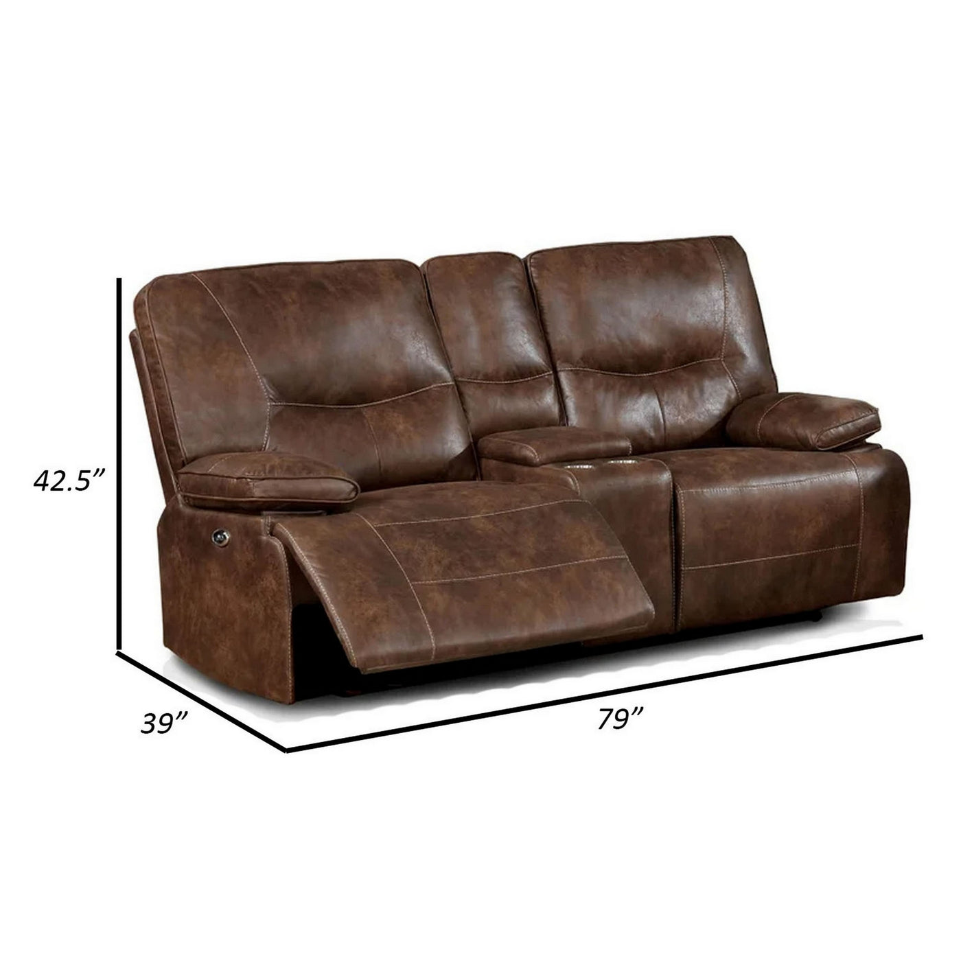 Heli 79 Inch Power Reclining Loveseat, Pull Tab Footrest, USB Port, Brown