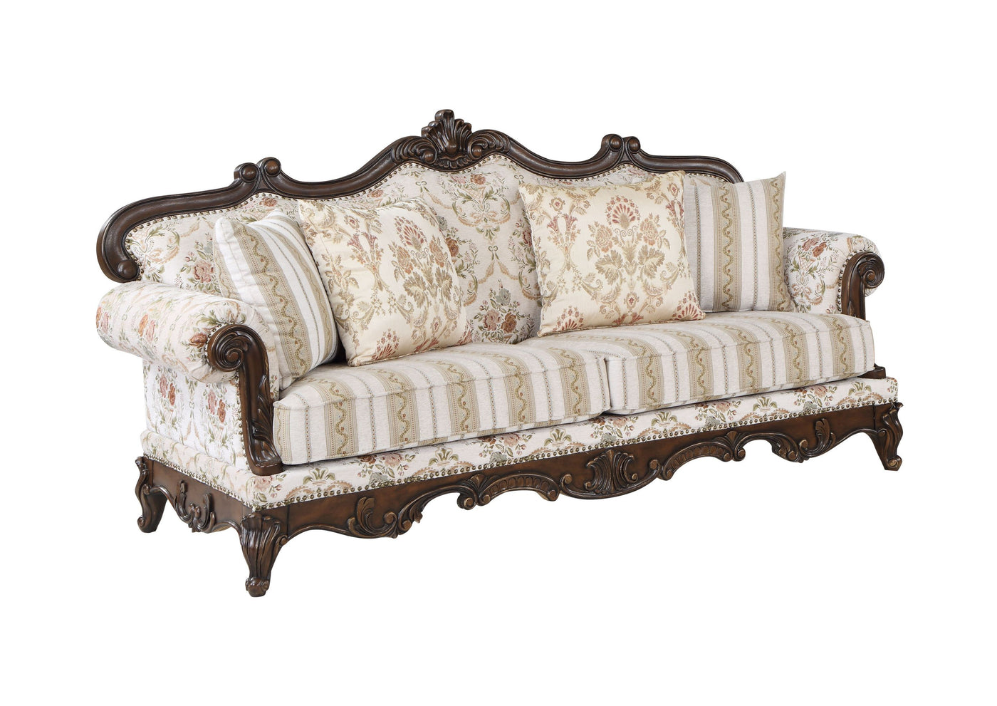 ACME Nayla Sofa w/4 Pillows, Pattern Fabric & Walnut Finish LV01273