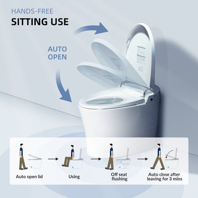 WOODBRIDGE EBT700 One Piece Elongated Smart Toilet Bidet, Auto Open & Close, Auto Flush, Foot Sensor Operation, Heated Seat with Integrated Multi Function Remote Control in White