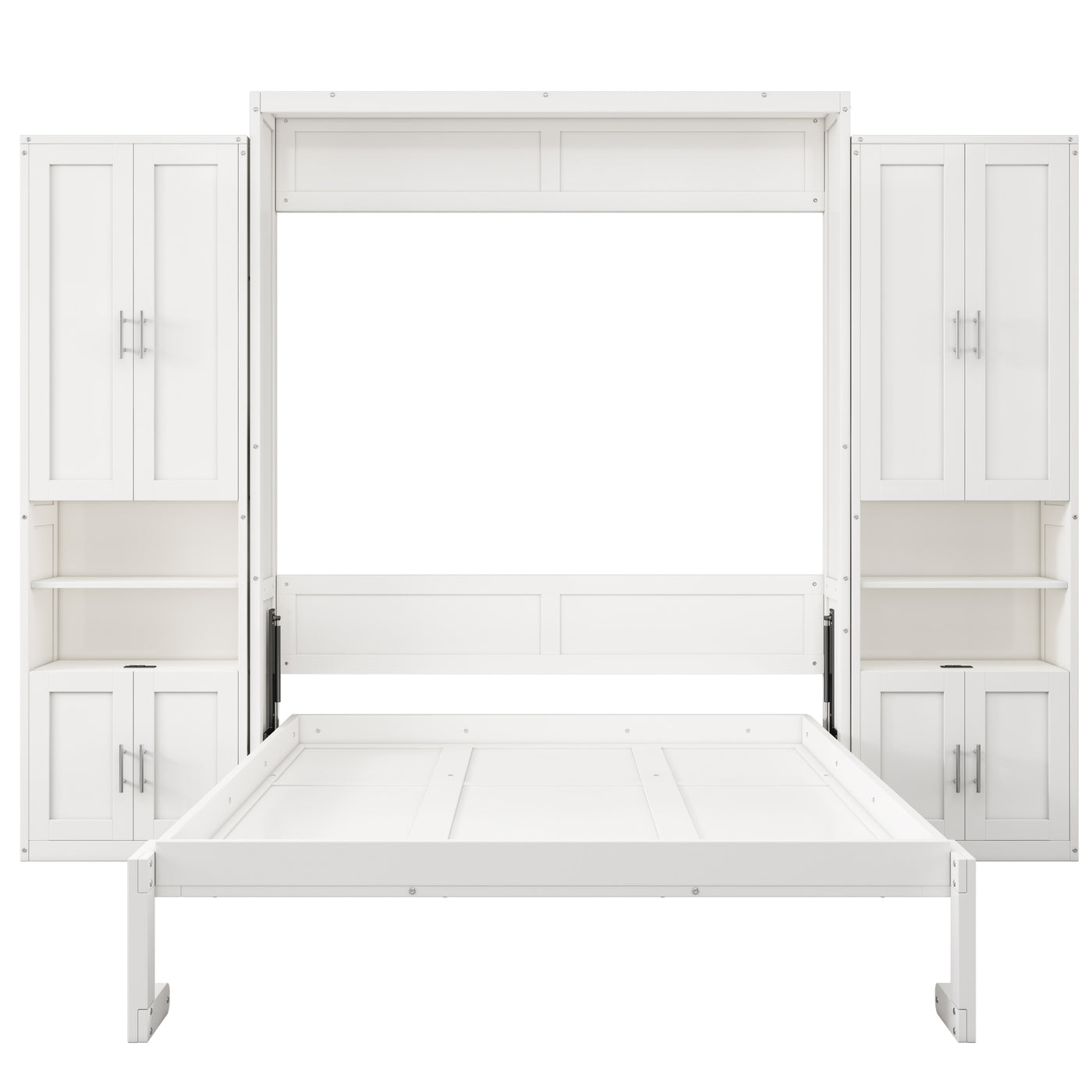 Full Size Murphy Bed with 2 Side Cabinet Storage Shelves, 61.5-inch Cabinet Bed Folding Wall Bed with Desk Combo Perfect for Guest Room, Study, Office,White(old sku:BS400609AAC)