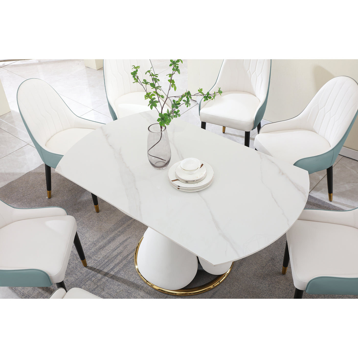 Fashion modern sinntered stone dining table with simple and multi-functional retractable dining table with 8pcs Chairs