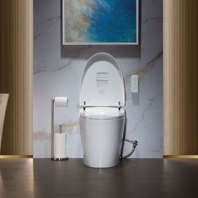 WOODBRIDGE EBT700 One Piece Elongated Smart Toilet Bidet, Auto Open & Close, Auto Flush, Foot Sensor Operation, Heated Seat with Integrated Multi Function Remote Control in White