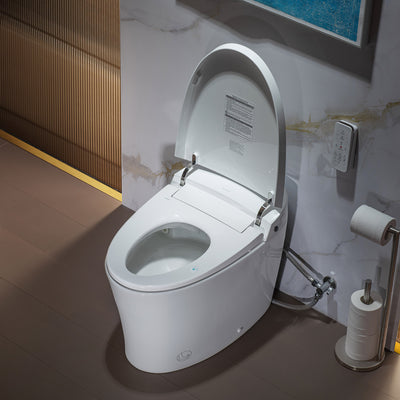 WOODBRIDGE EBT700 One Piece Elongated Smart Toilet Bidet, Auto Open & Close, Auto Flush, Foot Sensor Operation, Heated Seat with Integrated Multi Function Remote Control in White