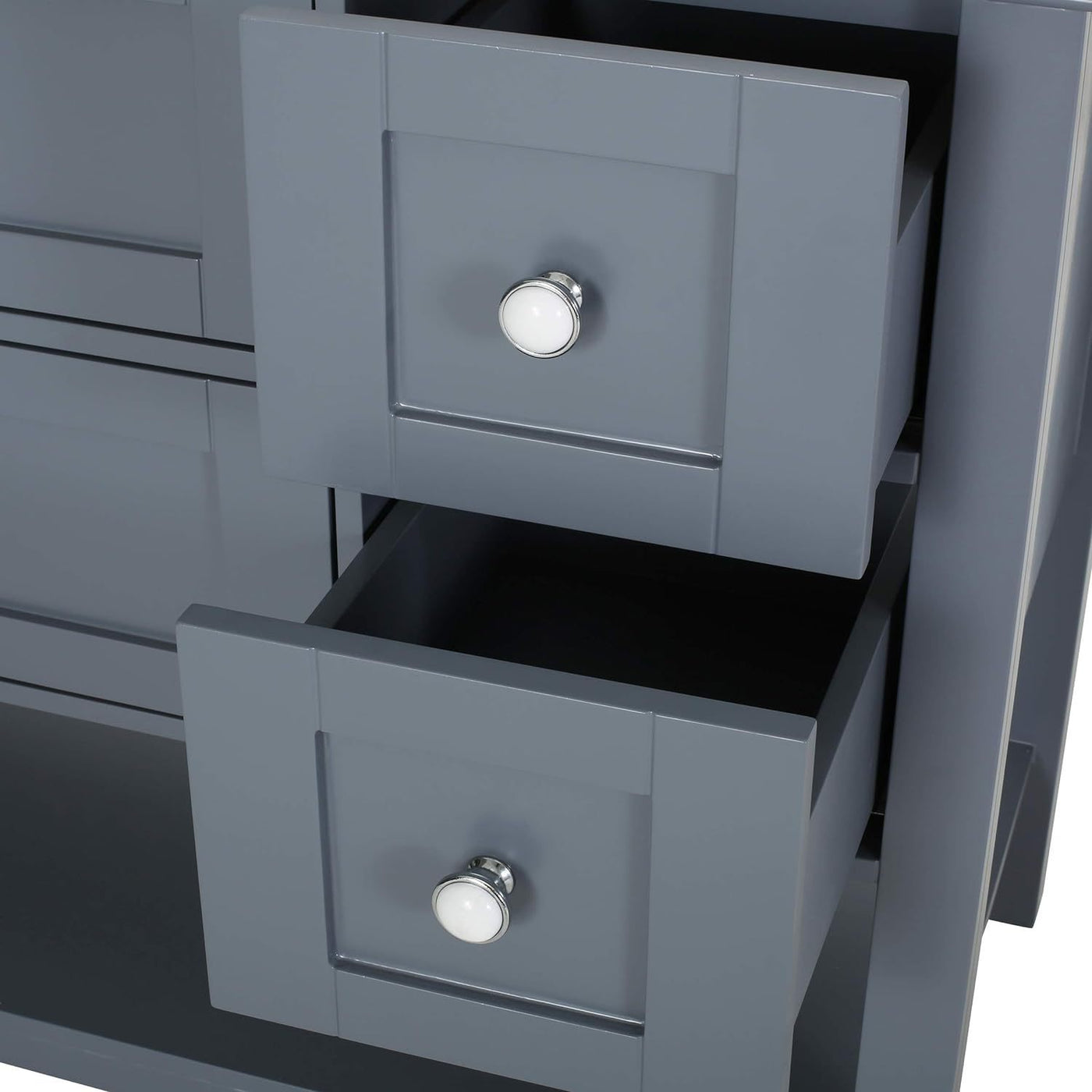 49'' Bathroom Vanity with Marble Top & Ceramic Sink, Open Shelf, 5 Drawers, Gray (Same as N759S999002G)