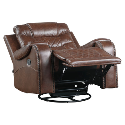 Luxurious Living Room Furniture 3pc Reclining Sofa Set Brown Breathable Faux Leather Upholstery Sofa Loveseat Swivel Chair, USB Ports, Power Outlets, Diamond pattern Stitching