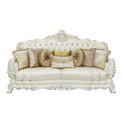 ACME Adara SOFA W/7 PILLOWS Pearl White PU & Antique White Finish LV01224