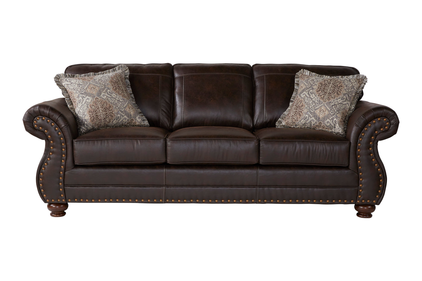 Leinster Faux Leather Upholstered Nailhead Sofa, Loveseat, and Chair Set