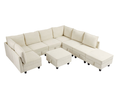 Oversized Modular Sectional Sofa ,9 Seater Sofa with Storage Seat for Living Room, Beige