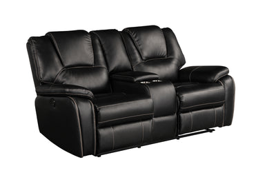 Hong Kong 2 Piece Power Reclining Sofa Set made with Faux Leather in Black